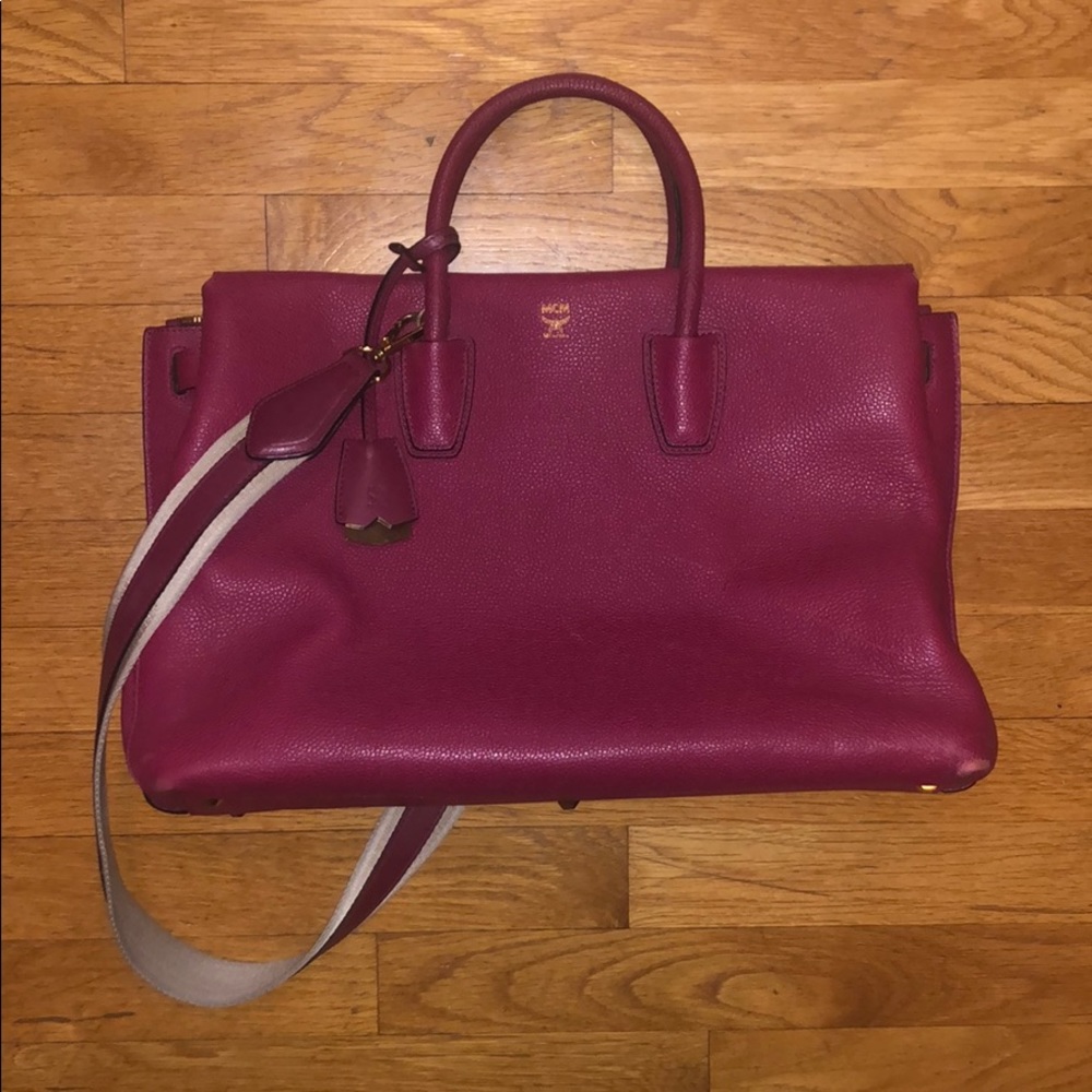 MCM Leather Tote Burgundy